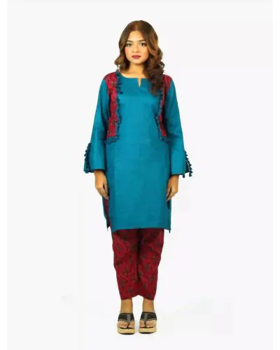 NOORA's Stunning Teal and Maroon 2 Piece Set with Printed Details-M