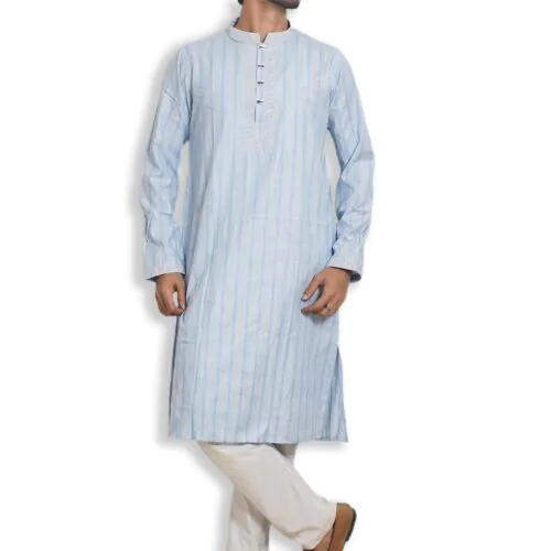 Sky Blue Classic Striped Punjabi-XL