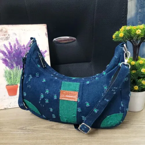 Maria-Vintage Leaf Satchel Bag-Navy Blue-Bottle Green