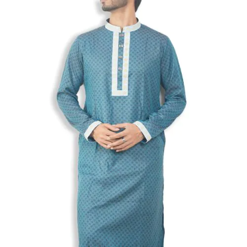 Teal Blue Embroidered Punjabi-L