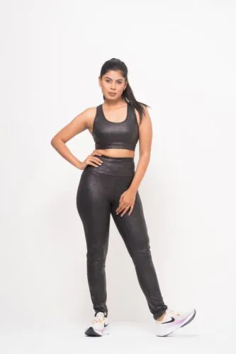 Bra &amp; Leggings Set-Black-XL