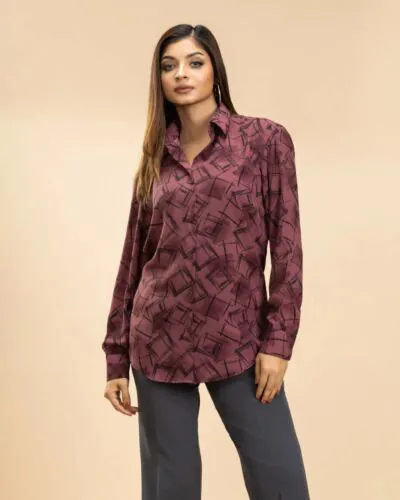 IZAVA Printed Shirt Wine-M