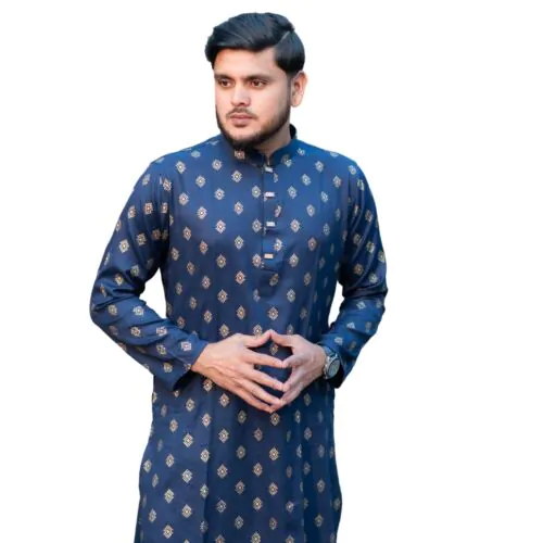 Navy Blue Regal Printed Punjabi -XL