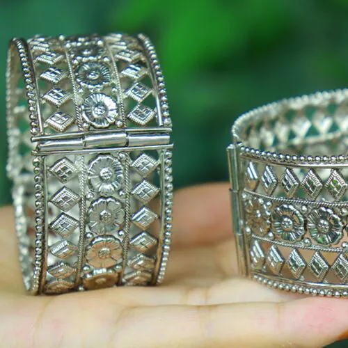 Silver Blossom: Floral Motif Bangles