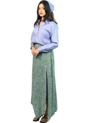 NABA Lavender Shirt &amp; Stunning Green Printed Skirt -L