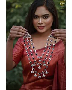 Regal Sapphire Bloom Long Necklace Set