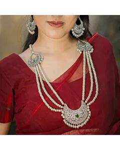 Regal Green Pearl Long Necklace Set