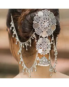 Floral Elegance: Silver Khopar Kata Hairpiece