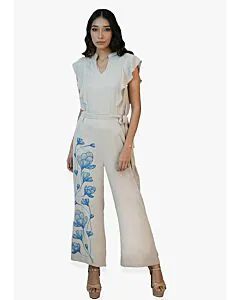 HAZEL Floral Printed Jumpsuit With Ruffle Sleeve