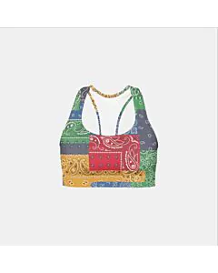 Sports Bra-Patchwork Bandana Print