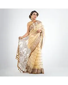 Golden Grace Muslin Saree