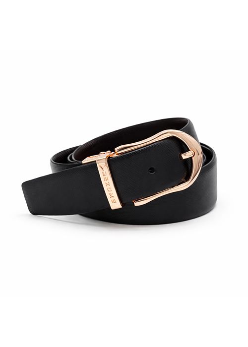 REZUME Silon Leather Reversible Belt Black Brown Gold Buckle