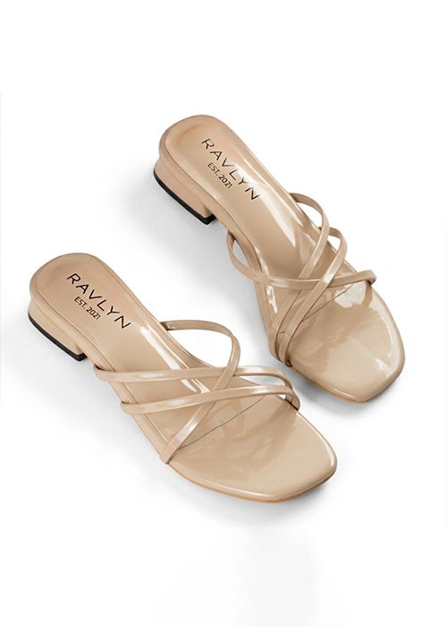Magnolia Nude Patent Multi Strap Flat Sandals