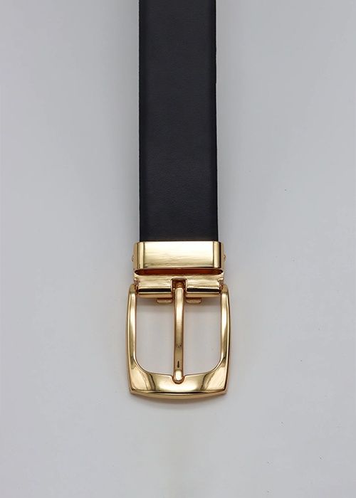 REZUME Botegga Leather Reversible Belt Black Brown Gold Buckle