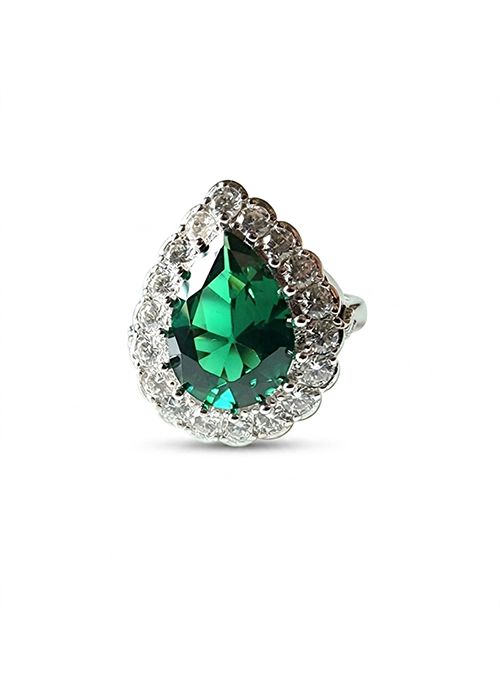 925 Sterling Silver Emerald Teardrop Statement Ring