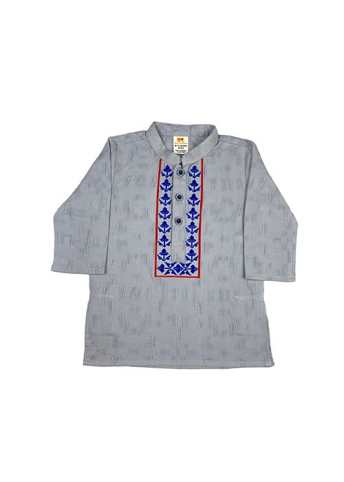 Boys Ash Cotton Embroidered Punjabi