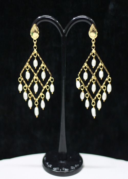 Rice Pearl 18K Gold Plated Chandelier Drop Earrings