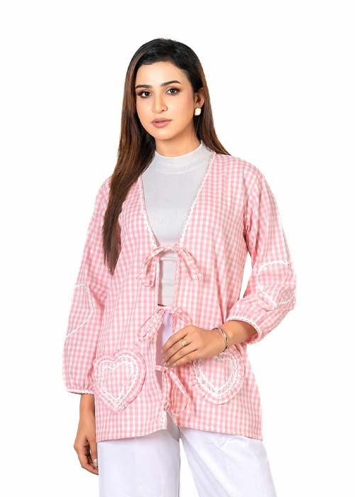 Women’s Cotton Gingham Korean Style Tie Front Top