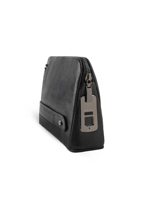 Black Leather Anti-Theft Zip Hand Clutch Bag GPS I Phone