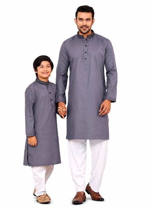 Matching Grey Karchupi Cotton Panjabi Set