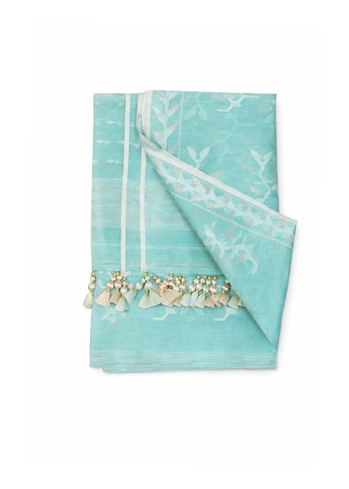 Aqua Half Silk Jamdani Saree with Blouse