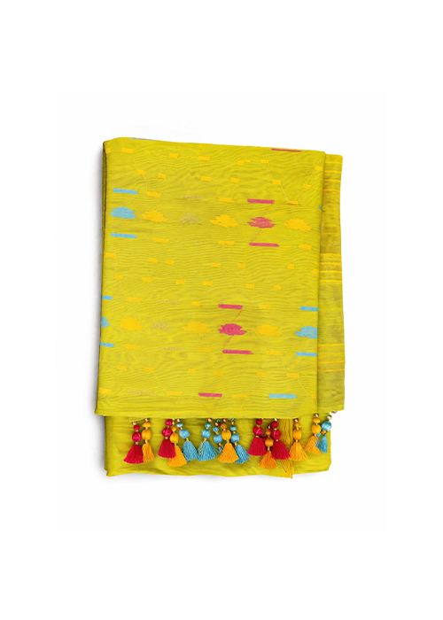 Lime Yellow Jamdani Saree