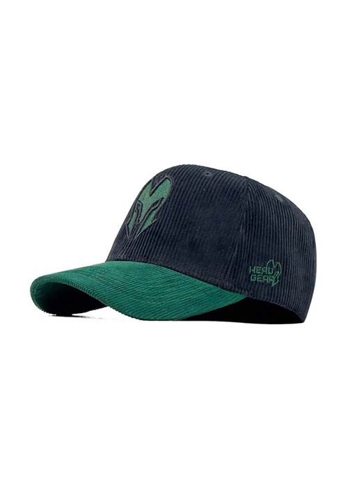 Black Corduroy Baseball Cap with Green Contrast Visor