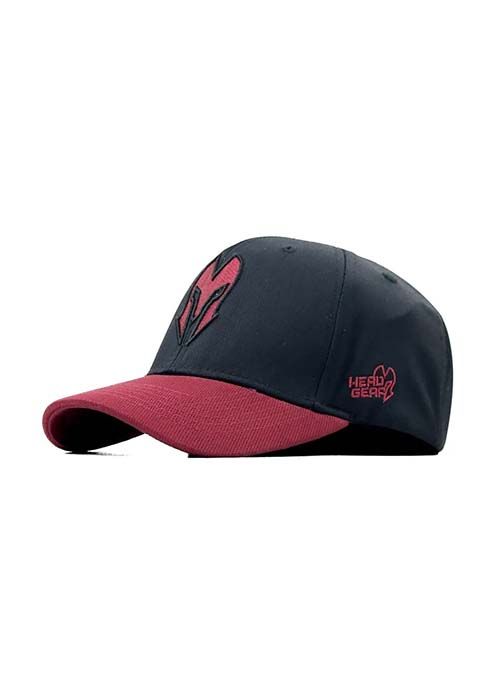 Black Cotton Baseball Cap with Maroon Contrast Visor