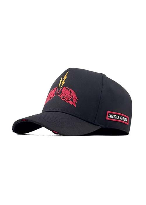 Black Cotton Embroidered Graphic Casual Cap
