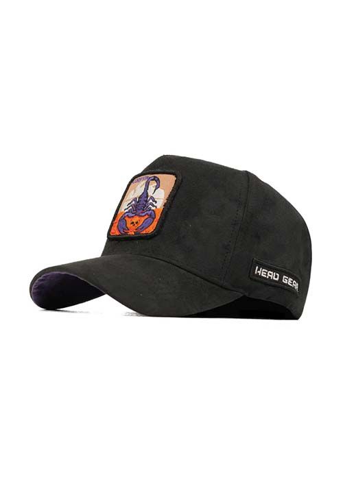 Black Cotton Graphic Patch Casual Curved Cap