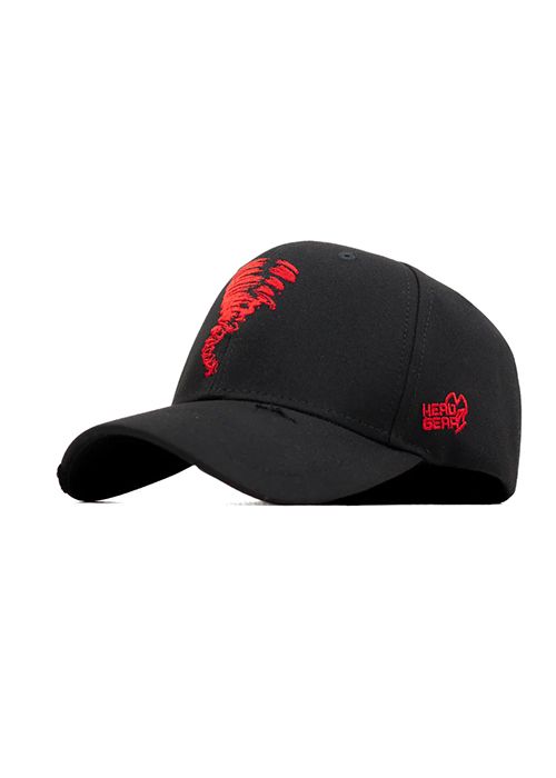 Black Cotton Red Embroidered Graphic Casual Cap