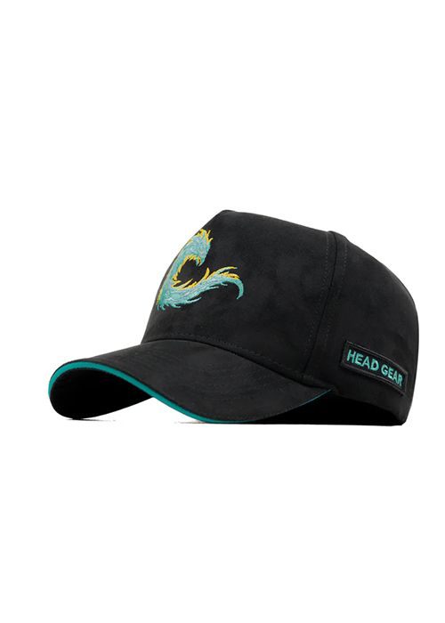 Black Cotton Teal Embroidered Graphic Casual Cap