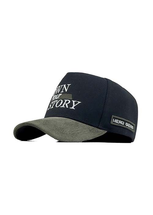 Black Grey Cotton Graphic Colorblock Casual Cap