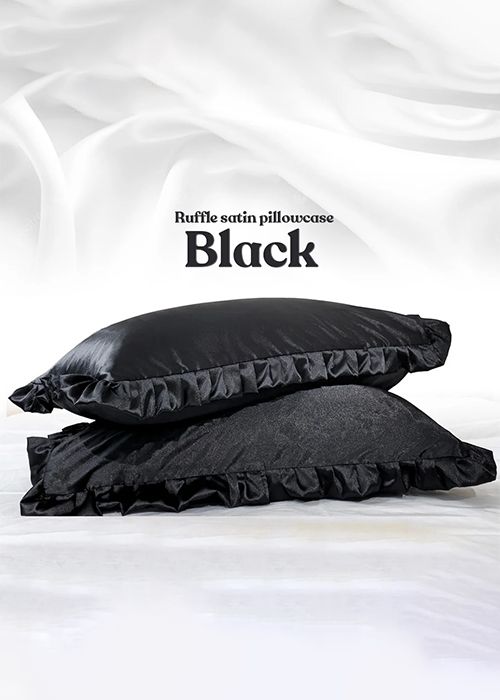 Black Ruffle Satin Pillowcase