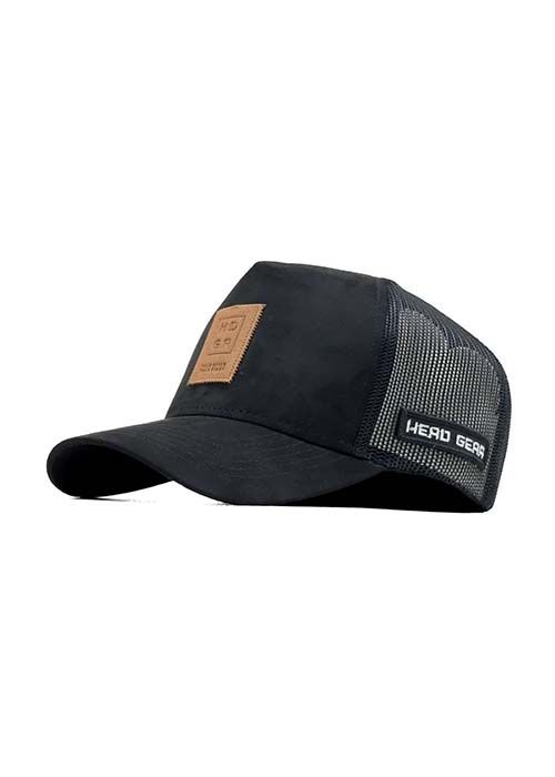 Black Suede Mesh Trucker Cap with Leather Patch
