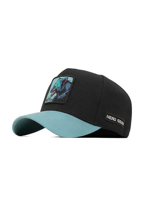 Black Teal Cotton Graphic Colorblock Casual Cap