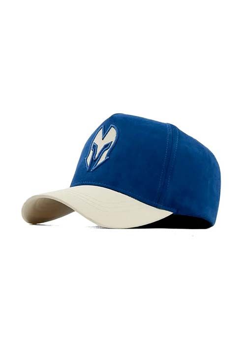 Blue Beige Cotton Embroidered Colorblock Casual Cap