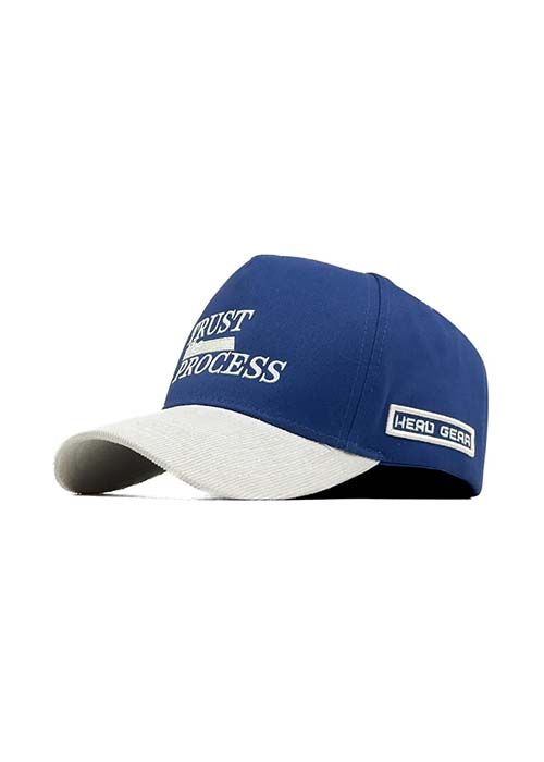 Blue White Cotton Graphic Colorblock Casual Cap