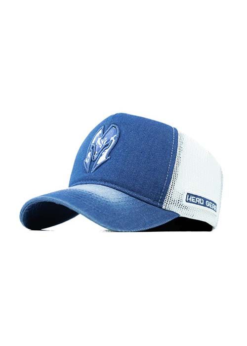 Blue White Mesh Cotton Embroidered Casual Cap