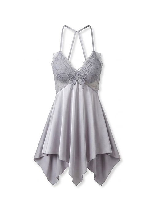 Women’s Satin Slip Night Dress Lace Detail Halter Style