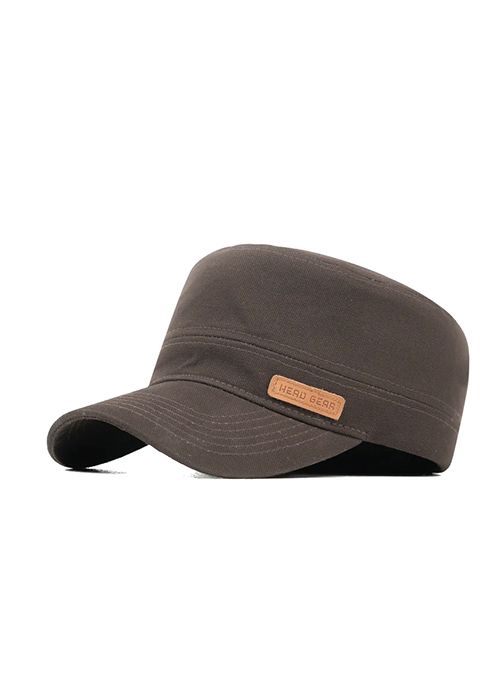 Brown Cotton Military Style Casual Flat Cap