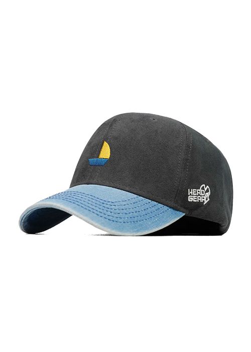 Charcoal Blue Suede Cotton Embroidered Casual Cap