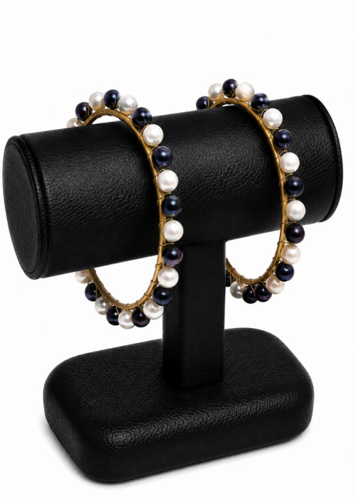 Black & White Freshwater Pearl Churi – Elegant Dual-Tone Bracelet