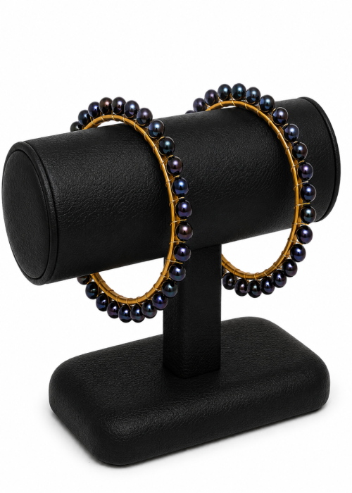 Black Freshwater Pearl Churi – Elegant Adjustable Bracelet
