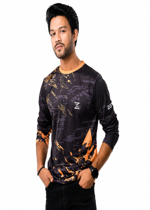 Zohan Tex Men’s Cotton T-shirt – Black Orange Casual