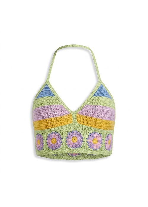 Multicolor Crochet Halter Neck Knit Bralette Top