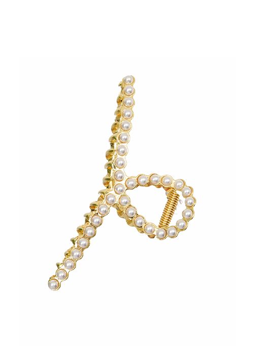 Gold Pearl Embellished Metal Hair Claw Clip