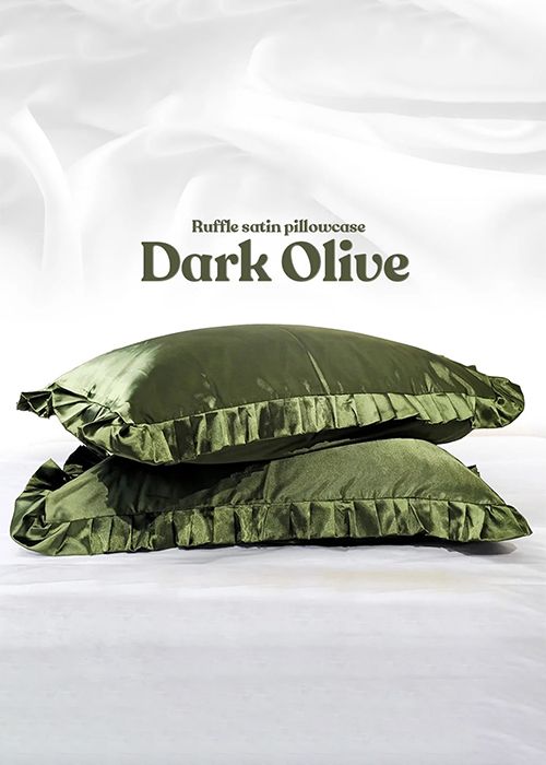 Dark Olive Ruffle Satin Pillowcase