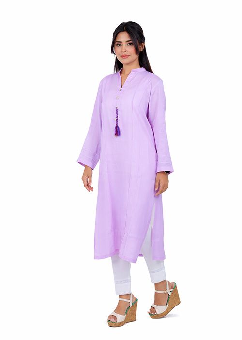 Lavender Cotton Straight Kurti with Tassel Detail