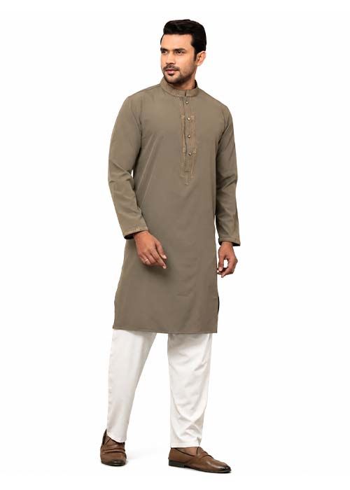 Men’s Taupe Embroidered Imported Cotton Panjabi
